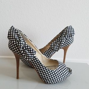 Marco Santi Blue & White Polka Dot Peep Toe Heels